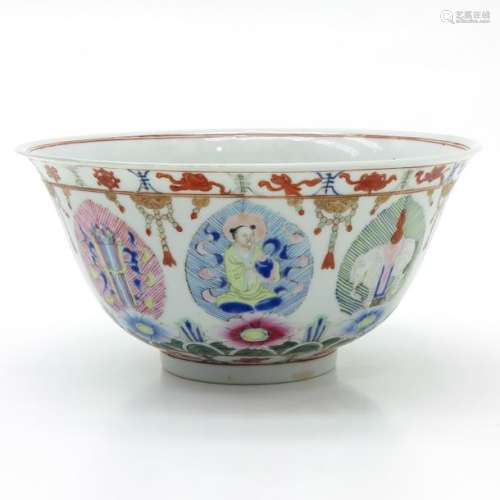 A Famille Rose Bowl with Buddhist Symbols Also dep...