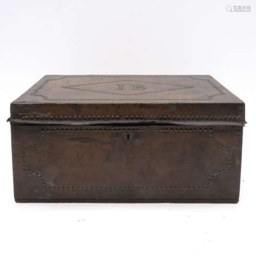 A 19th Century Leather Trunk 76 x 45 x 36 cm.		A ...