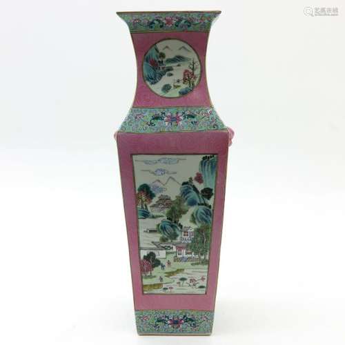 A Square Famille Rose Decor Vase Pink sgraffito gr...