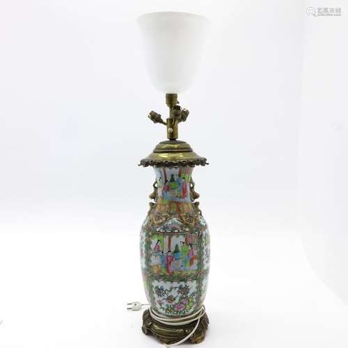 A Cantonese Lamp Converted from vase with bronze m...