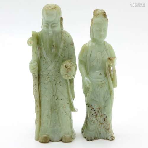 A Lot of 2 Carved jade Sculptures Depicting Quan Y...