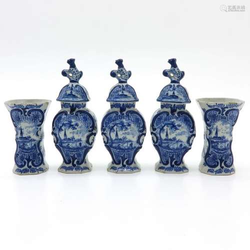 A 5 Piece Garniture Set Marked AK Tallest is 24 cm...