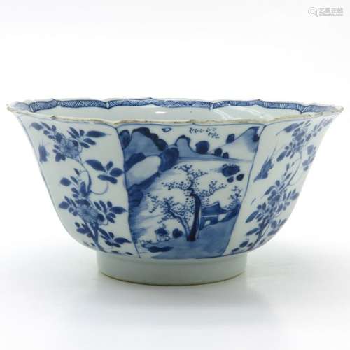 A Blue and White Lobed Bowl Depicting alternating ...