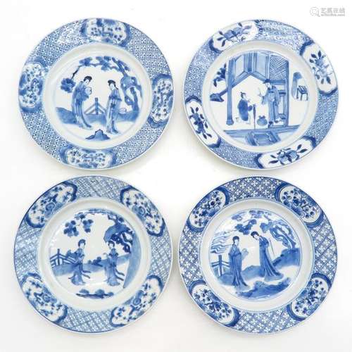 A Lot of 4 Blue and White Plates Depicting ladies ...