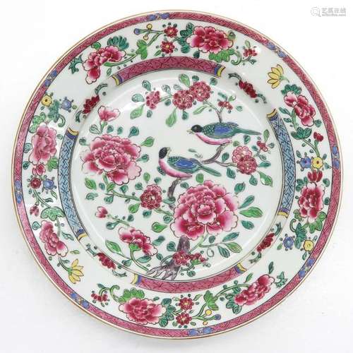 A Famille Rose Plate Depicting flowers and birds, ...