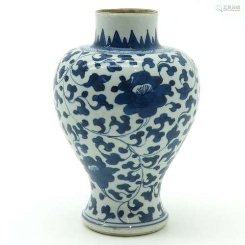 A Blue and White Vase Floral decor, marked on bott...