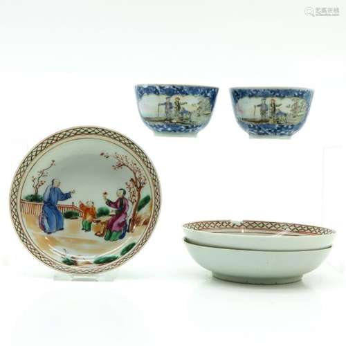 A Diverse Lot of Cups and Sacuers Depicting Europe...