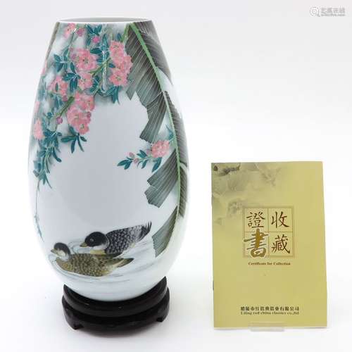 A Polychrome Decor Vase with Wood Base Artist Xiao...