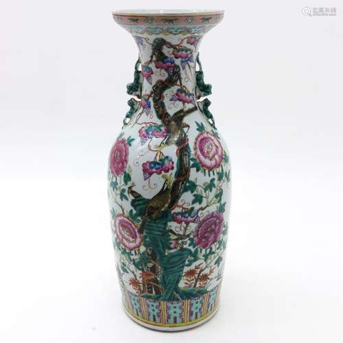 A Famille Rose Vase Depicting birds and flowers, h...