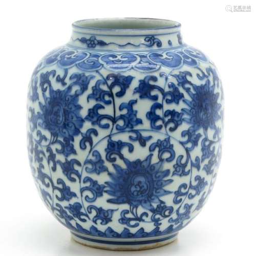 A Blue and White Vase Floral decor, 16 cm. Tall.	...