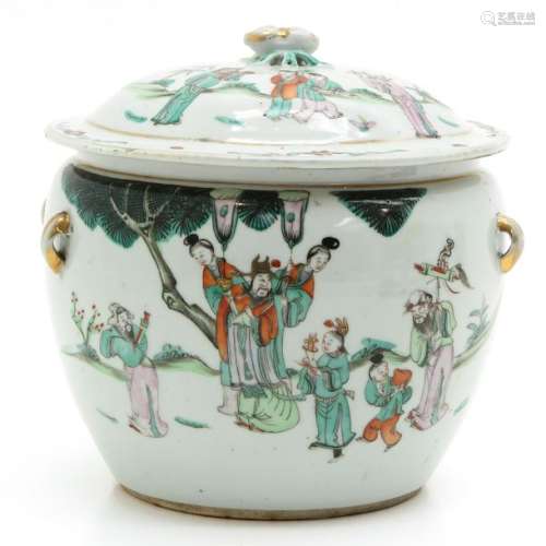 A Polychrome Decor Jar with Cover Depicting Chines...
