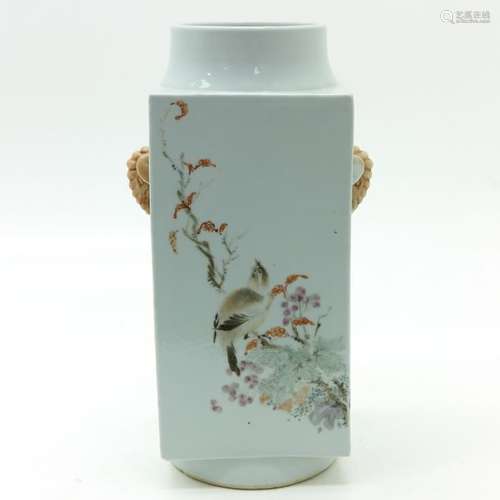 A Square Polychrome Decor Vase Depicting birds and...