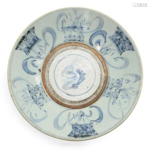 A Swatow Bowl with Blue Decor Depicting symbols an...