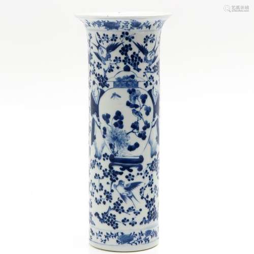 A Blue and White Vase Floral background with birds...