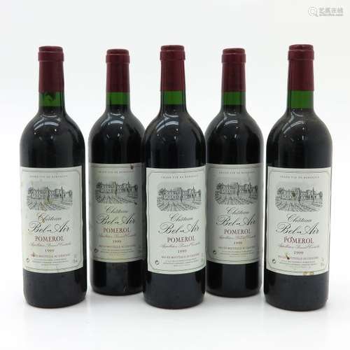 A Lot of 5 Bottles of Chateau Bel Air 1999 Pomerol...