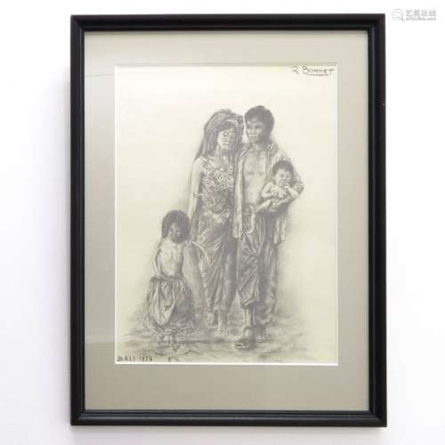 A Balinese Family Portrait Drawing Signed R. Bonne...