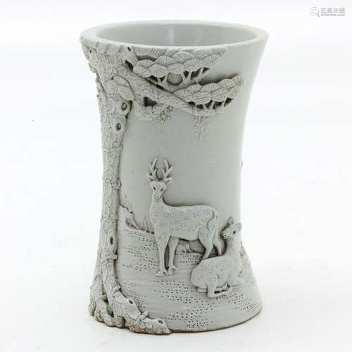 A Blanc de Chine Vase Raised decor of deer under t...