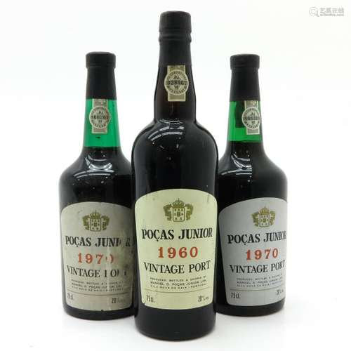 A Lot of 3 Bottles of Pocas Junior Port Including ...