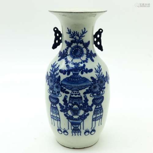 A Blue and White Vase Depicting flowers in vases, ...