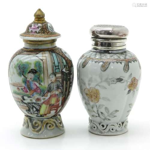 A Lot of 2 Tea Boxes One in Encre de Chine decor w...