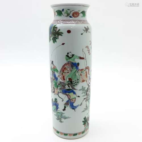 A Famille Verte Decor Vase Depicting warrios on ho...