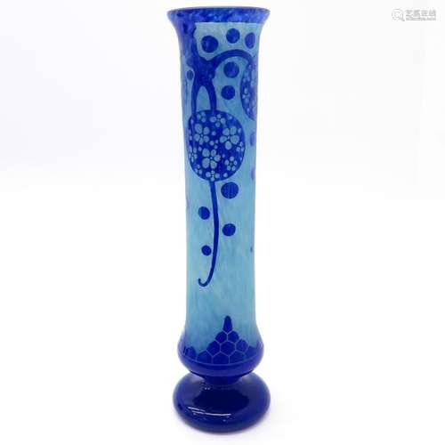 A Le Verre Francais Blue Glass Vase Cameo techniqu...