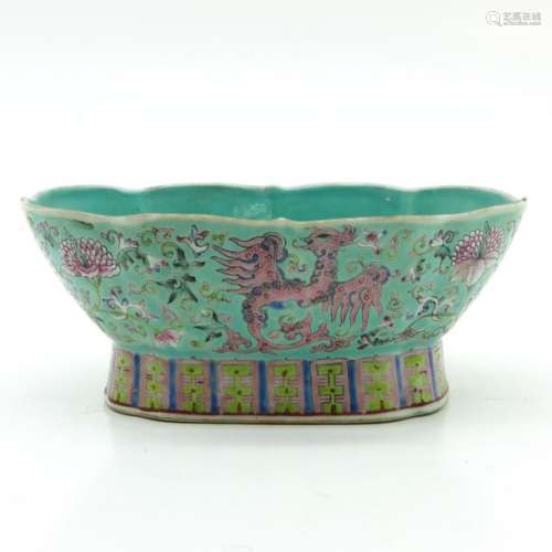 A Famille Rose Altar Dish Green ground with Famill...