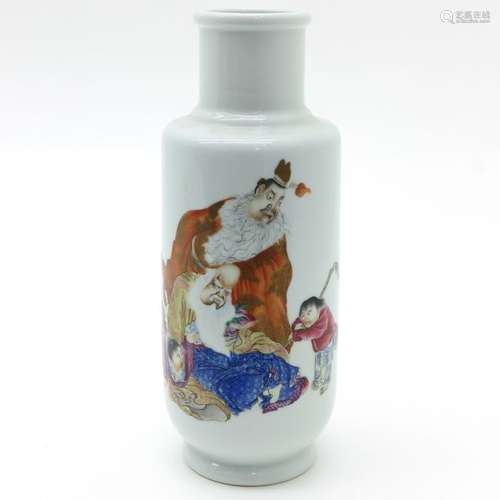 A Polychrome Decor Rouleau Vase Depicting Chinese ...