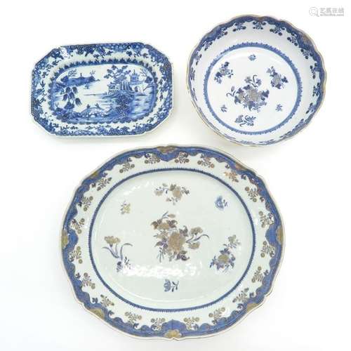 A Lot of 3 Blue and White Serving Pieces Including...