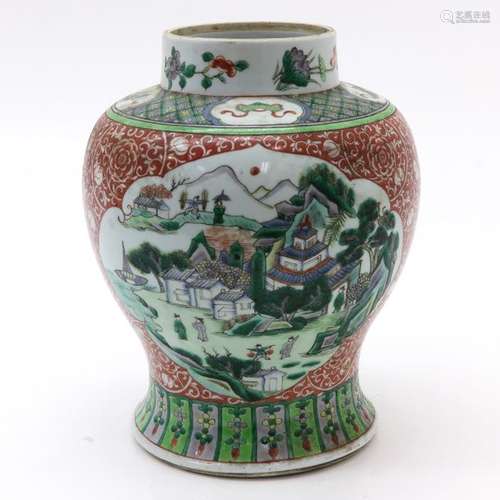 A Polychrome Decor Jar Depicting landscapes, 30 cm...