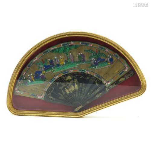A Framed Chinese Fan Fan depicts Chinese people, f...