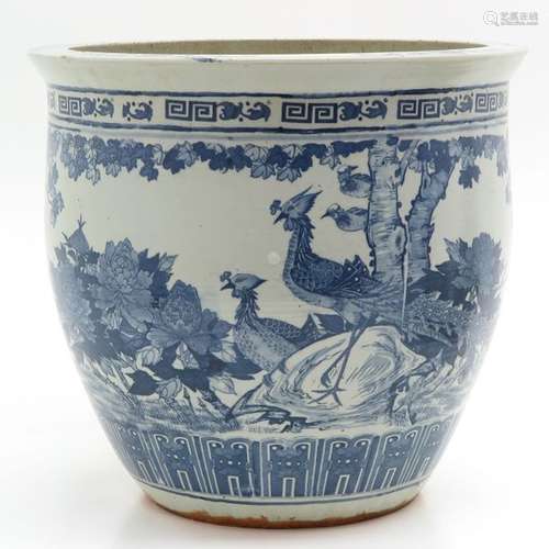 A Blue and White Fish Bowl Landscape decor with bi...