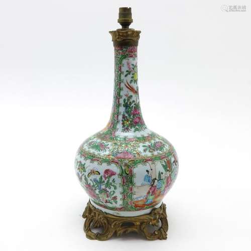 A Cantonese Lamp Converted from vase with gilt top...