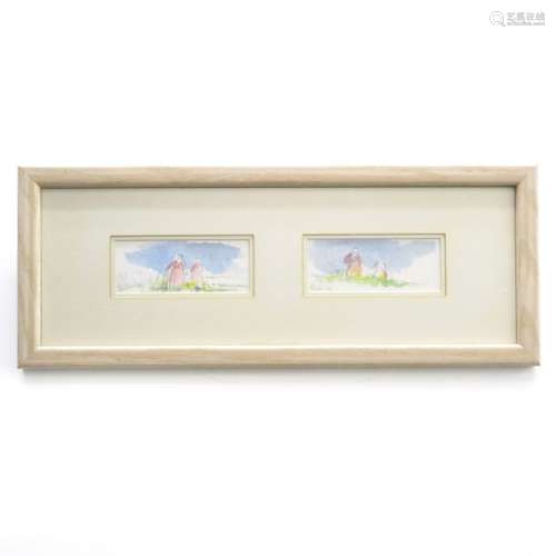 A Watercolor Signed Fedden 13 x 5 cm.		A Watercol...