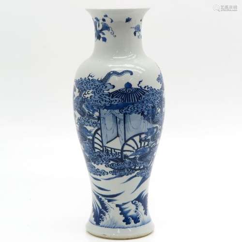 A Blue and White Decorated Vase Depicting dragons ...