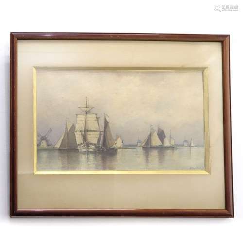 A Signed Water Color Depicting sailboats, 47 x 29 ...