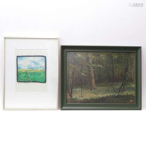 A Lot of 2 Works of Art Including Forest scene sig...