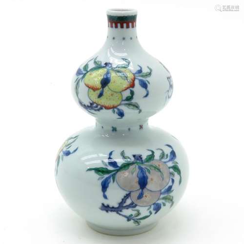 A Polychrome Double Gourd Vase Depicting fruit , m...