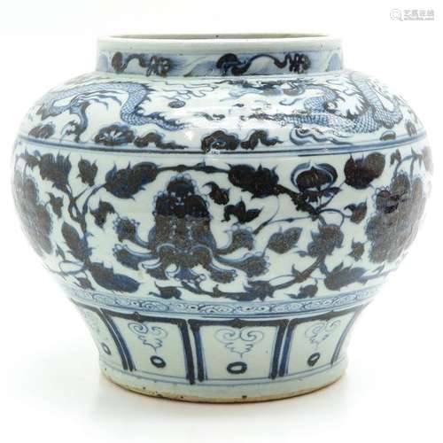 A Blue and White Decorated Jar Depicting flowers a...