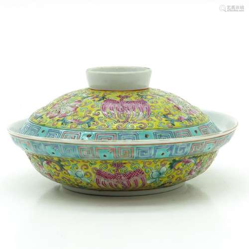 A Famille Rose Bowl with Cover Yellow ground with ...