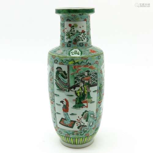 A Famille Verte Rouleau Vase Depicting Chinese peo...