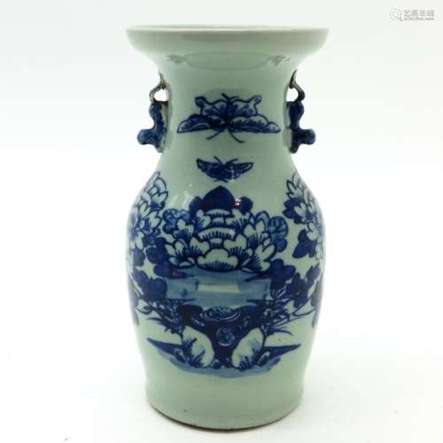 A Celadon Vase Blue decor of flowers and butterfli...