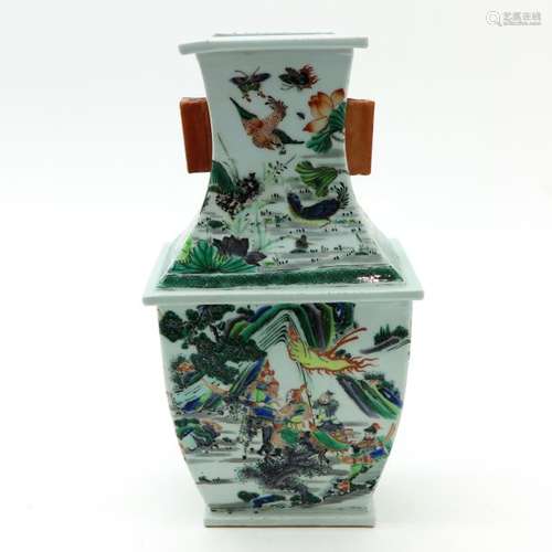 A Famille Verte Decor Vase Depicting landscapes wi...