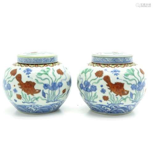 A Pair of Ducai Decor Ginger Jars Depicting underw...