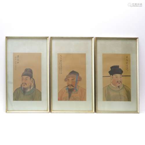 A Series of 3 Chinese Paintings on Silk Art work m...