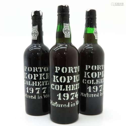 A Lot of 3 Bottles of Kopke Port Including 1974, 1...