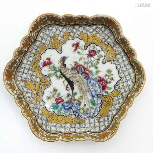 A Polychrome and Gilt Decor Tray Depicting peacock...