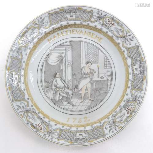 An Encre de Chine Decor Plate Depicting European m...