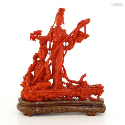 A Signed Carved Red Coral Sculpture Beauitful deep...