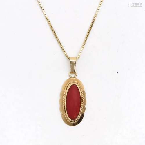 A 14KG Necklace with Red Coral Pendant 14KG.		A 1...